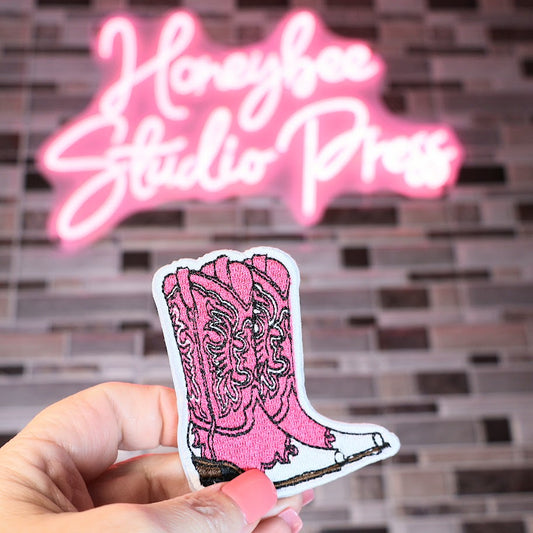 Pink Pair Cowboy Boots - Embroidered Patch