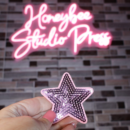 Sequin Pink Star - Embroidered Patch