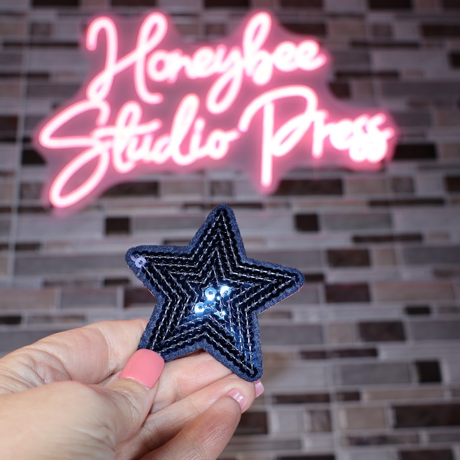 Sequin Navy Blue Star - Embroidered Patch