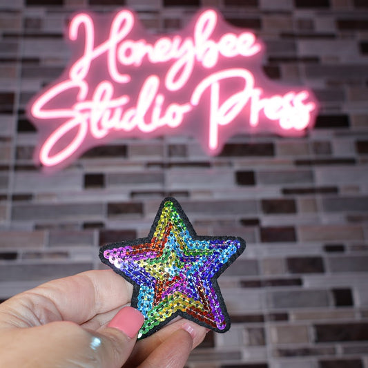 Sequin Rainbow Star - Embroidered Patch