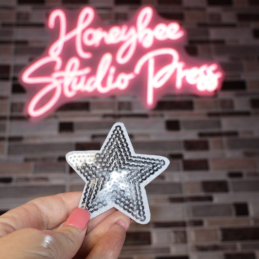 Sequin Silver Star - Embroidered Patch