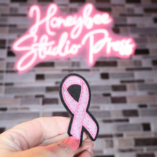 Breast Cancer Awareness Ribbon Pink and Black - Embroidered Patch