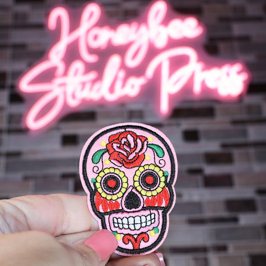 Pink with Blue Day of the Dead - Embroidered Patch