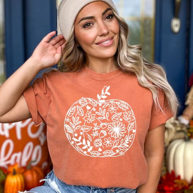 Decorative Pumpkin in White - Single Color Screen Print