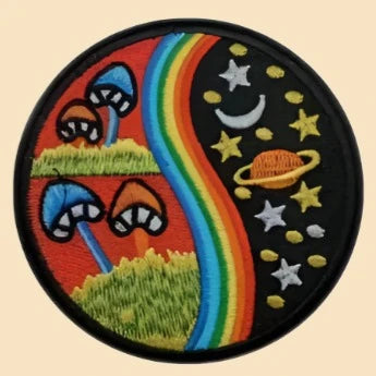 Mushrooms, Rainbow, Stars, Moon, Planet - Embroidered Patch