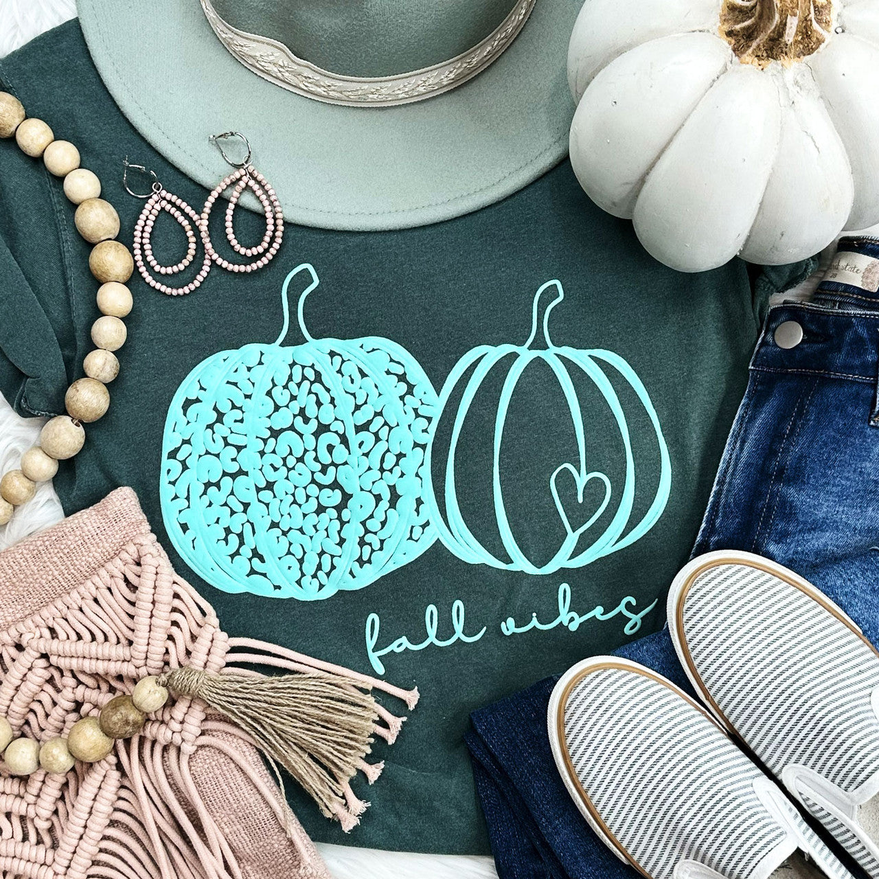 Turquoise Pumpkin - Puff Screen Print Transfer