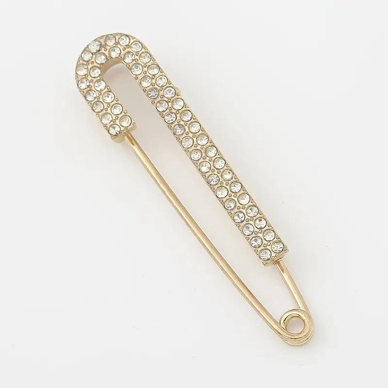 Faux Rhinestone Gold Safety Pin  - Enamel Pin / Brooch