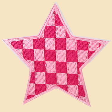 Pink and Hot Pink Checkered Star - Embroidered Patch