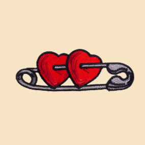 Safety Pin and Hearts - Embroidered Patch