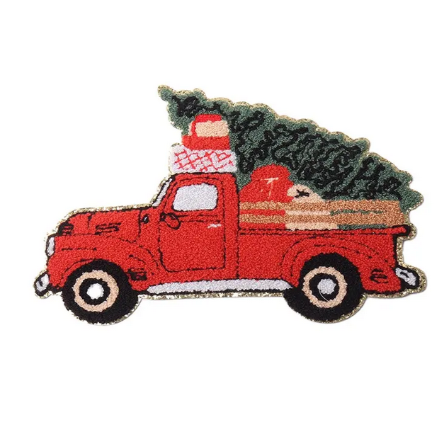 Truck with Christmas Tree Large - Chenille & Glitter Patch