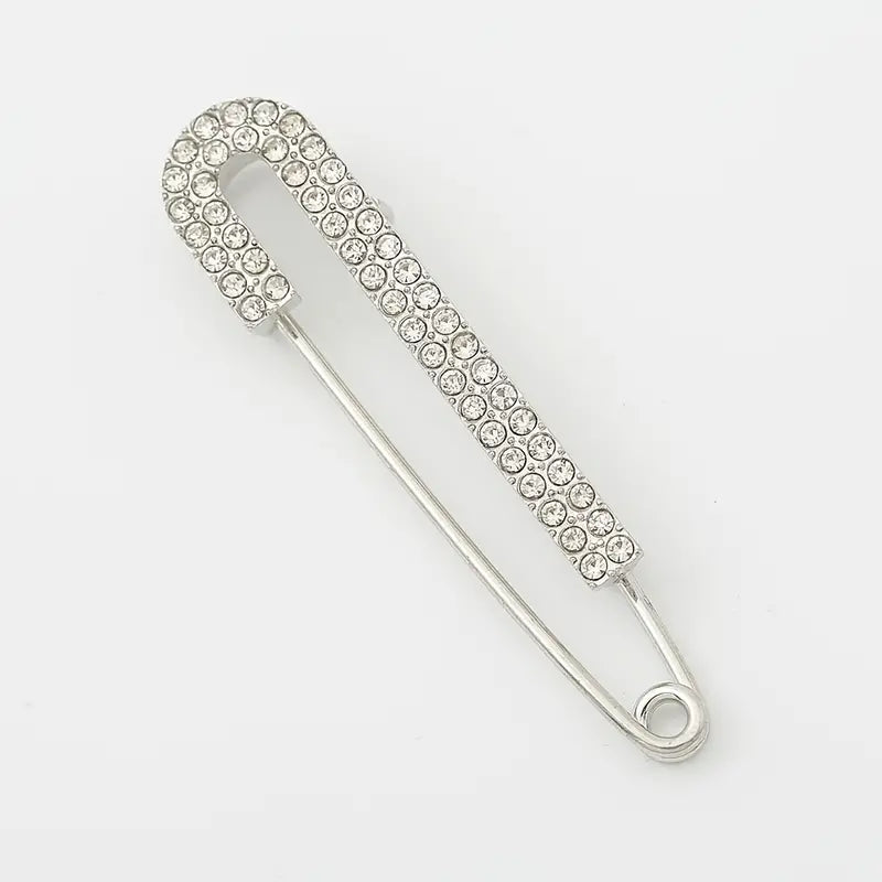 Faux Rhinestone Silver Safety Pin  - Enamel Pin / Brooch