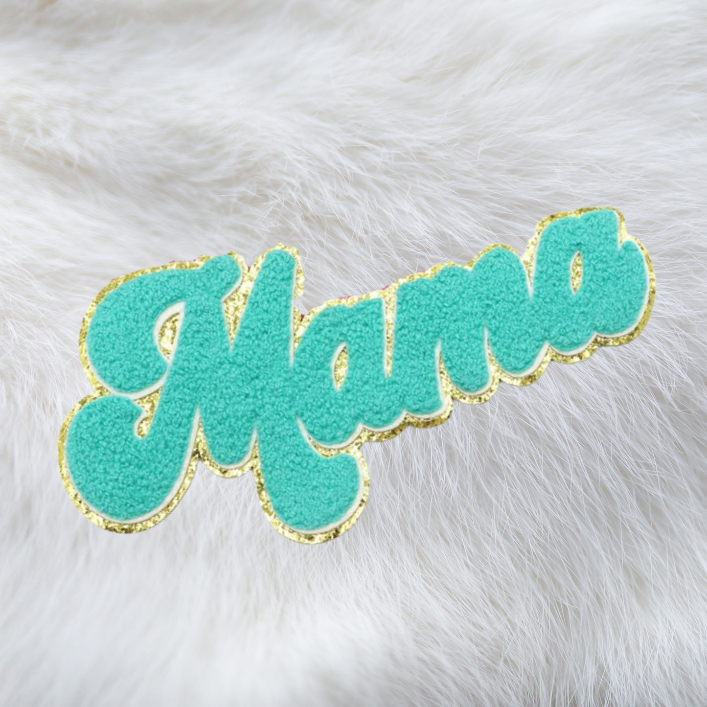 Mama Blue Green Chenille Patch