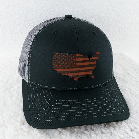 United State American Flag Leather Hat Patch